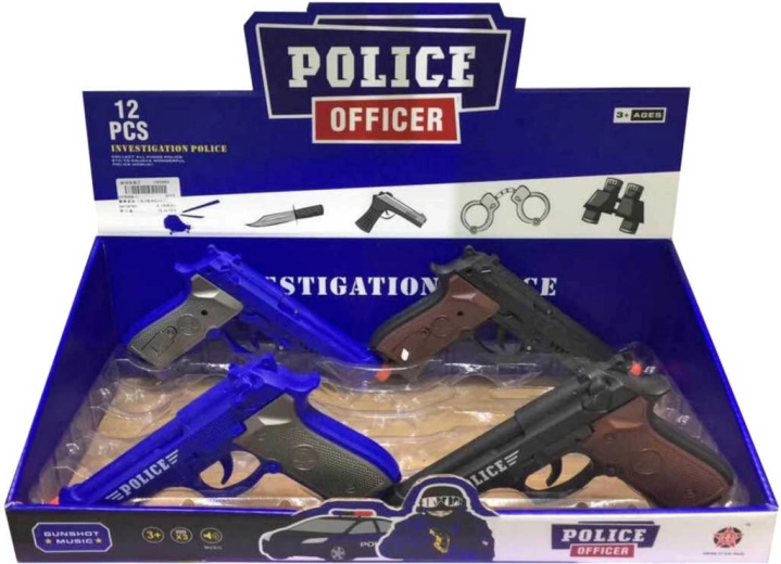 Plastični policijski revolver z zvokom 20 cm na baterije - 1 kos