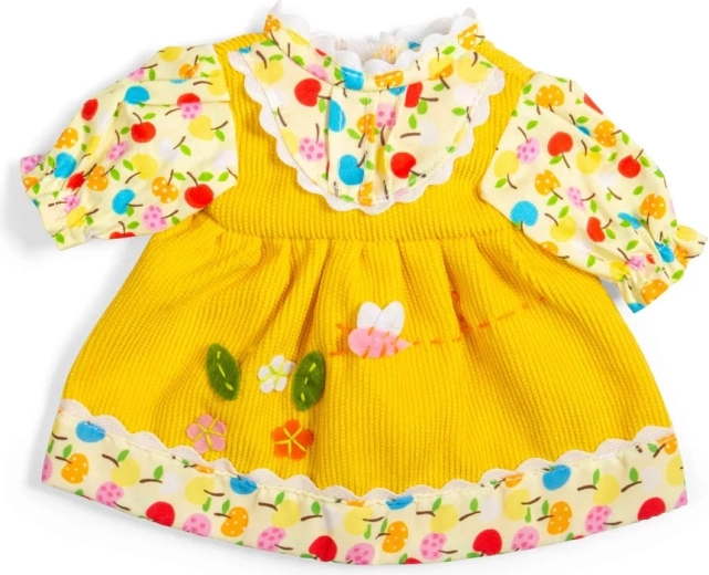 Bigjigs Toys rumena oblekica z jabolki in rožicami za punčko 28 cm