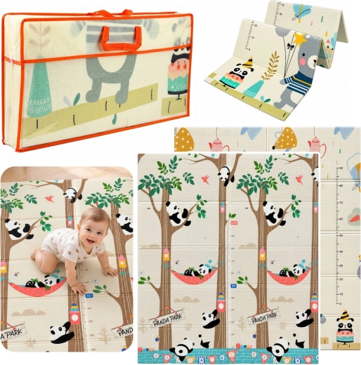 Obojestranska zložljiva penasta izobraževalna podloga za otroke s pandami in medvedki 180 × 150 cm