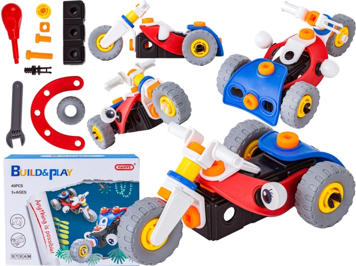 Elastic construction blocks 2-in-1 – motorcycle and tricycle vehicle, 40 pieces