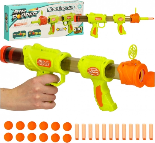 Zeleni 2v1 otroški blaster za penaste kroglice in puščice