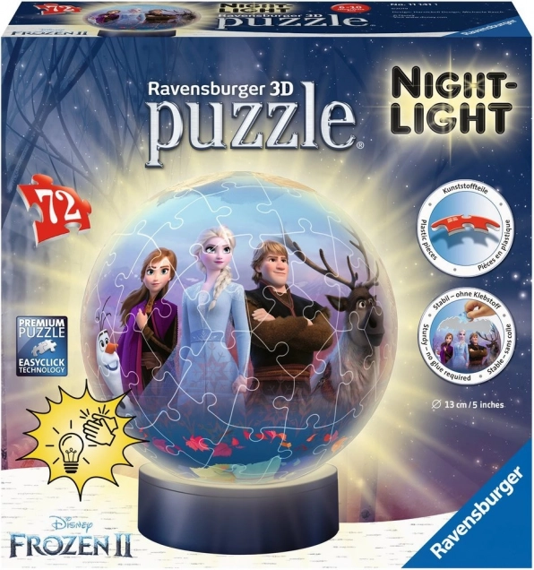 Ravensburger 3D svetleča krogla iz sestavljanke Ledeno kraljestvo 2, 72 kosov