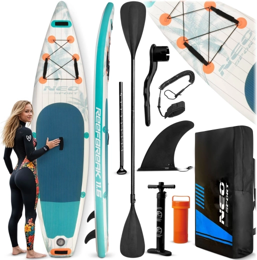 Neo-Sport napihljiv paddleboard SUP Reefbreak 11’6 (350 × 81 × 15 cm) – komplet z dodatki