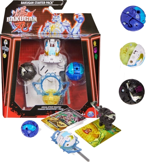 Začetni komplet Bakugan s 3 zbirateljskimi figuricami Mantid Titanium Dragonoid Trox