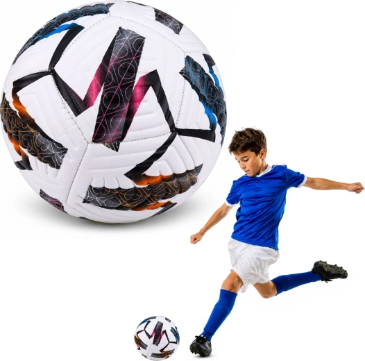 Trening nogometna žoga velikost 5, bela z barvnim vzorcem (22 cm)