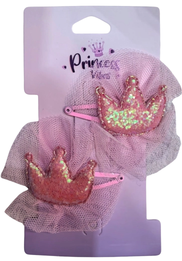 PINK sponke za lase bleščeča krona, 2 kosa