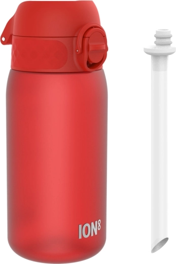 ION8 otroška steklenica za vodo s slamico 350 ml, rdeča