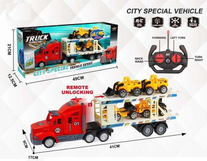 RC tow truck with 4 construction cars