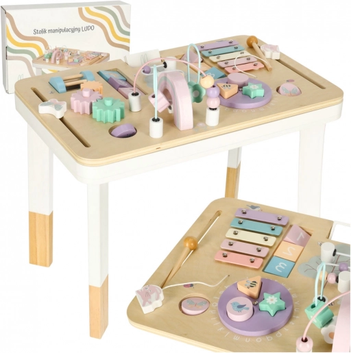 Montessori didaktična mizica LULILO LUDO, pastelno rožnata