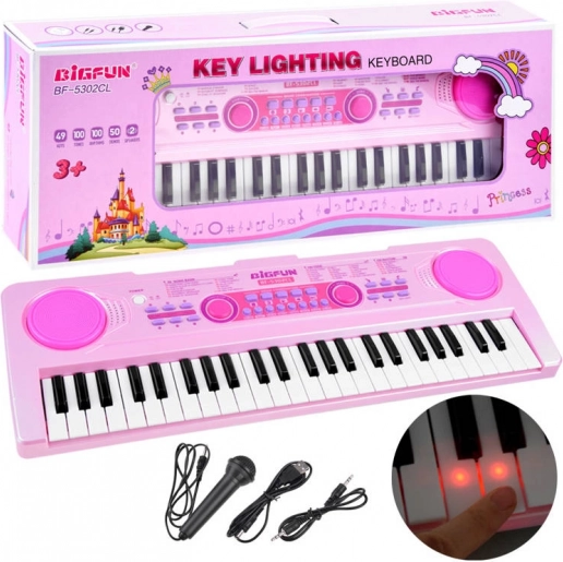 Otroški elektronski klaviaturni instrument BIGFUN z osvetljenimi tipkami, 49 tipk