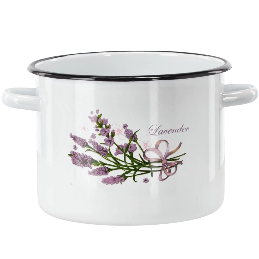 Emajliran lonec 5,5 l 22 cm bel z motivom sivke