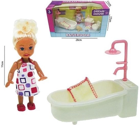 Mini punčka 11 cm s kopalniškim kompletom