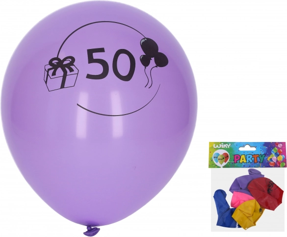 Baloni 30 cm s številko 50, mešanica barv – komplet 5 kosov