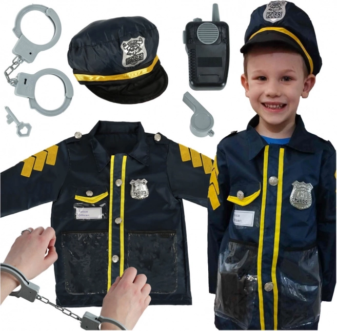 Otroški pustni kostum policist s kompletom dodatkov, lisicami in klobukom, za starost 3–8 let