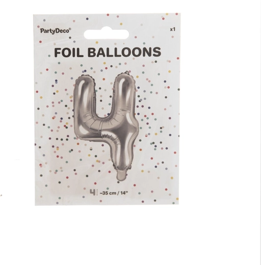 Srebrn folijski balon številka 4, 35 cm
