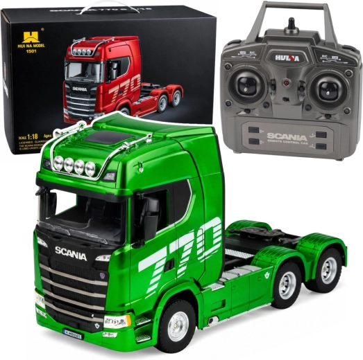 Zeleni RC vlačilec Scania 770S 1:18 z LED in upravljanjem 2,4 GHz