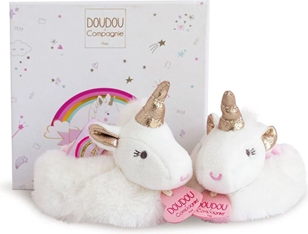 Doudou darilni komplet s copatki in ropotuljicami samorog