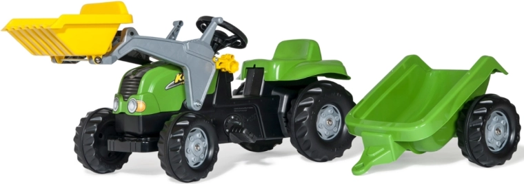 Rolly Toys rollyKid-X pedalni traktor z nakladalnikom in prikolico zelen