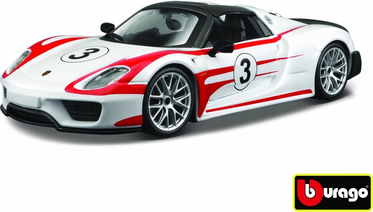 Bburago Porsche 918 Weissach Race bel model v merilu 1:24