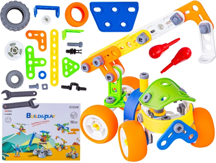 Flexible construction building set 167 pieces 10-in-1 with tools