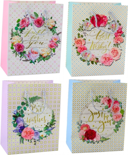 Darilna Vrečka Cvetlični Vzorci Best Wishes 23 x 18 x 10,5 cm