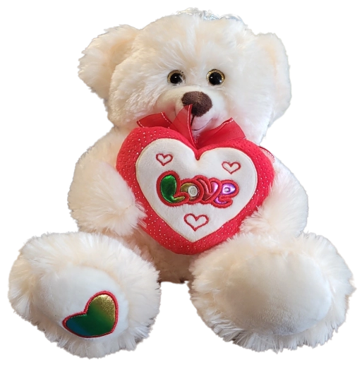 Plush teddy bear with heart and white bow 25 cm