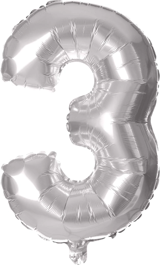 Foliasti balon številka 3, 30 cm, srebrn TORO