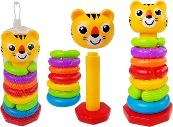 barvita zložljiva piramida za dojenčke s tigrčkom
