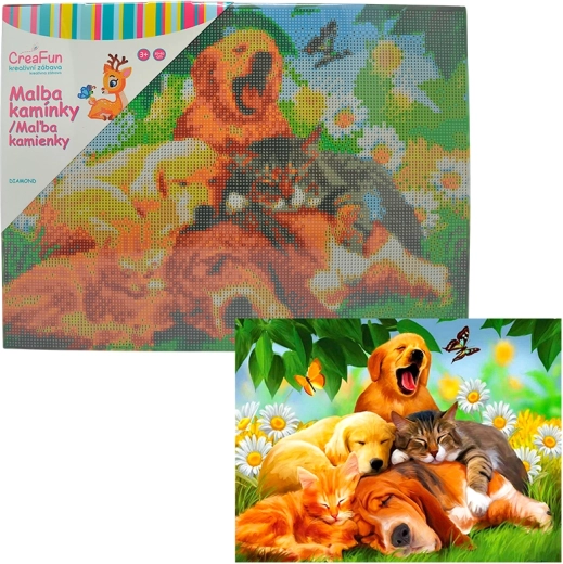 Diamantno slikanje – siesta psi in mačke 30 × 40 cm