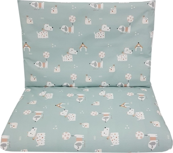 EKO cotton baby cot bed linen Dogs mint, 2-piece