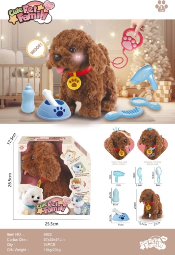 Interactive brown remote-controlled puppy with accessories