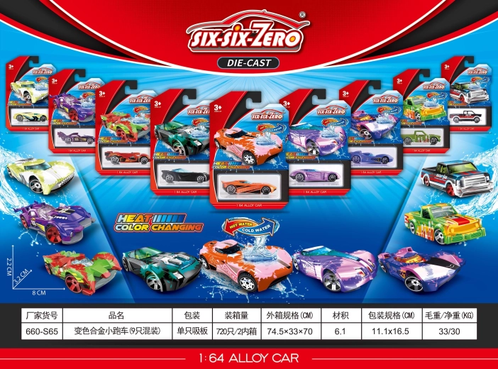 Color-Changing Metal Toy Car Model in Water 1:64 - 1 Piece