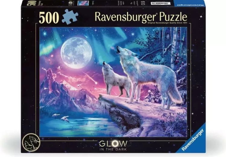 Ravensburger svetleča sestavljanka Tulijoči volkovi ob somraku 500 kosov