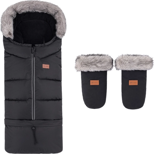 Petite&Mars winter set: Arctic 4-in-1 footmuff and Fjora stroller mittens – forever black