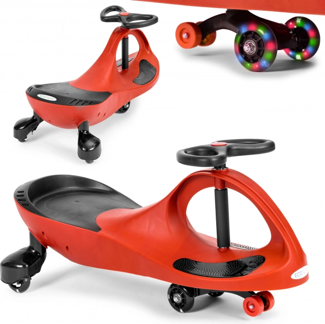 Poganjalec wiggle car z LED kolesi – ECOTOYS, rdeč