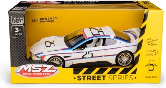Zbirateljski model MSZ BMW 3.0 CSL Hommage v merilu 1:24, bel