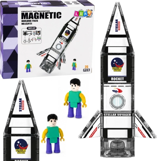 Magnetni konstrukcijski deli – vesoljska raketa s figurico astronavta (26 kosov)