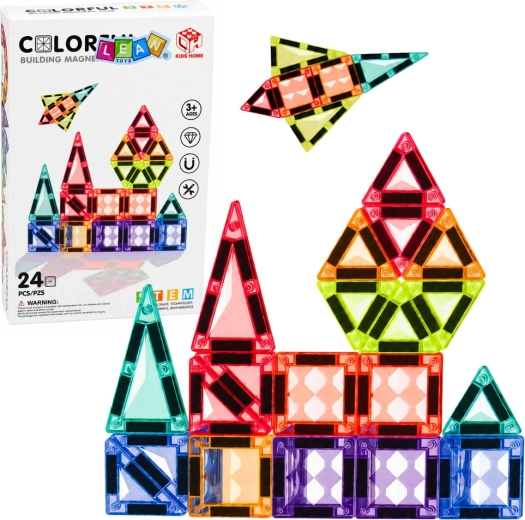 Magnetic building pieces – colorful 3D STEM panels (24 pieces)