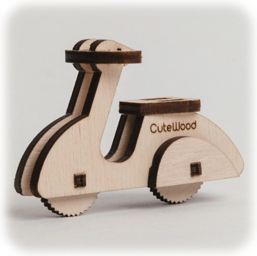 CuteWood lesena 3D sestavljanka moped