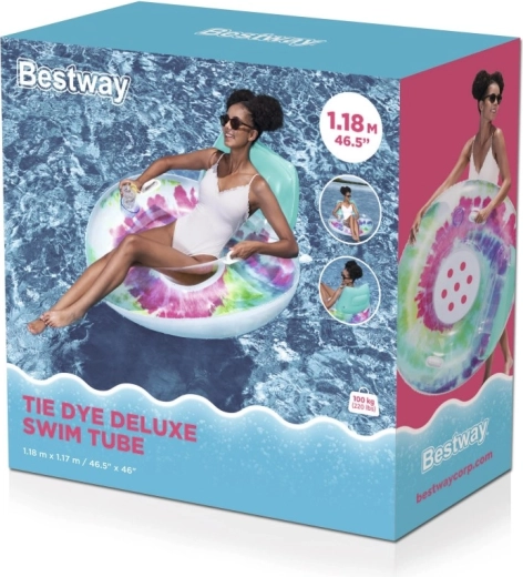 Bestway Tie Dye Inflatable Lounge Ring with Backrest 118 × 117 cm