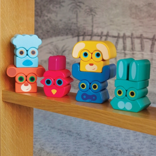 Colorful wooden pieces that invite play