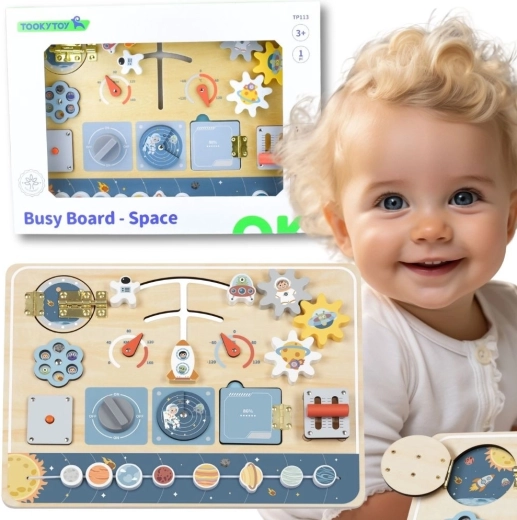 Lesena montessori aktivnostna tabla Vesolje znamke Tooky Toy