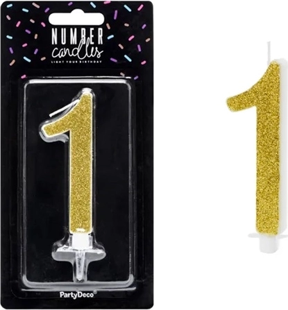 Birthday cake candle number 1 gold - 1 piece