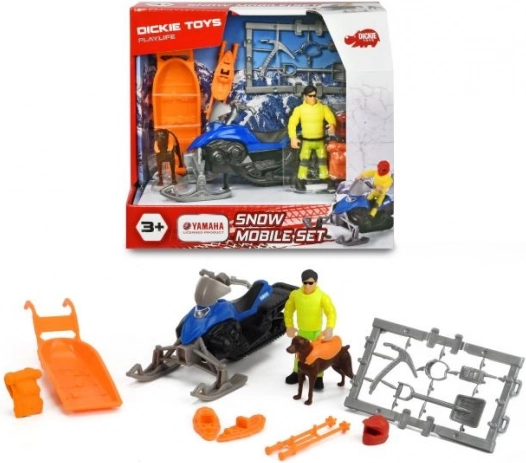 Reševalni snežni skuter YAMAHA Phazer X-TX 1:24 s prikolico, reševalcem in lavinskim psom