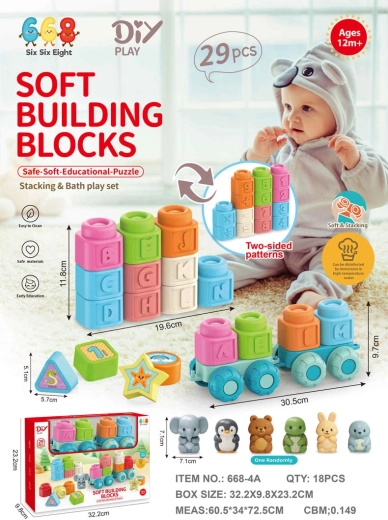 Set of soft blocks with letters and a locomotive