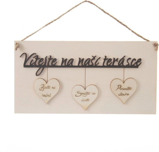 Lesena tabla »Dobrodošli na naši terasi« 34 × 16 cm
