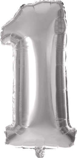 Folijski balon številka 1, 30 cm, srebrn TORO