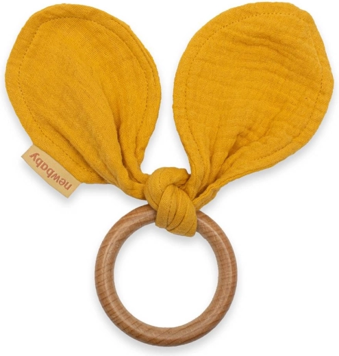 Grizalo z muslinasto plenico New Baby Ears v gorčični barvi
