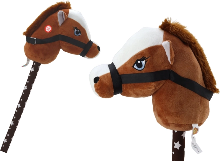 Plišasta konjska glava na palici Hobby Horse kratkodlaki konj temno rjave barve z zvoki