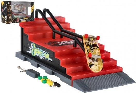 Prstni skatepark s stopnicami in ograjo – fingerboard 8 cm z rampo in dodatki